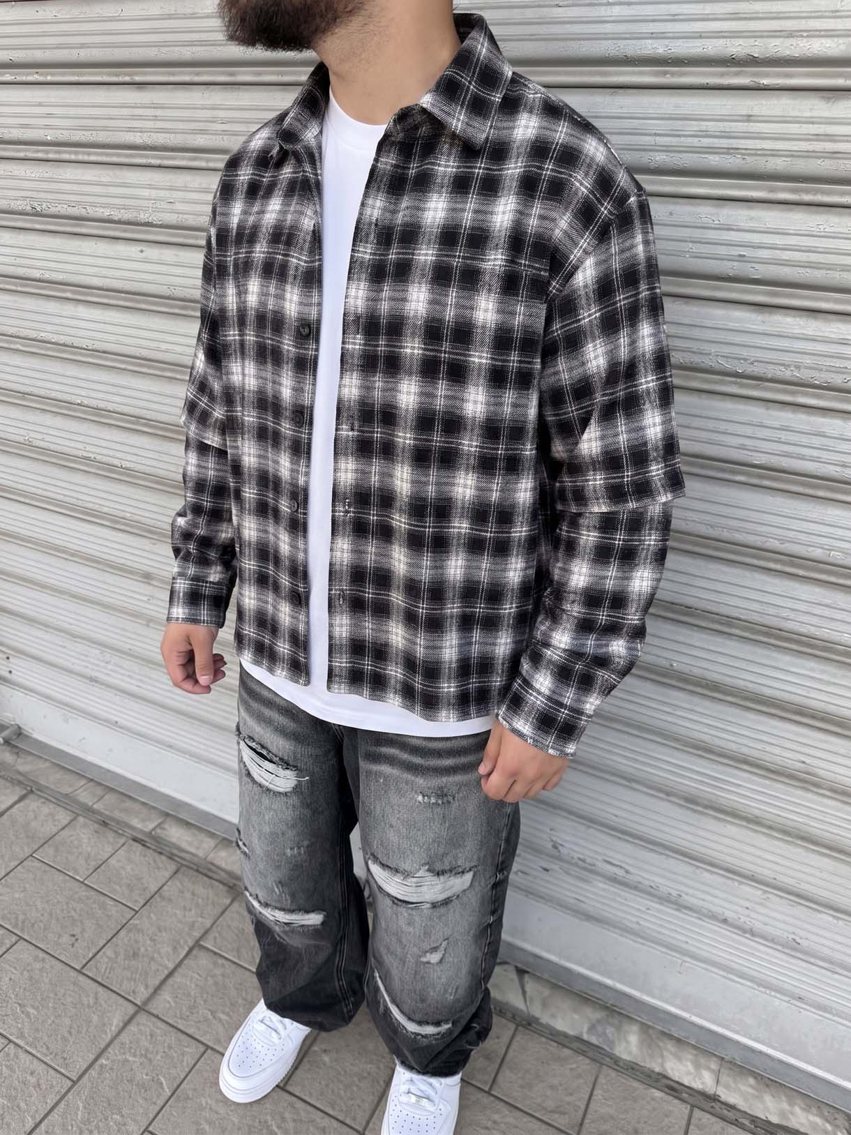 Camicia in flanella manica doppiata